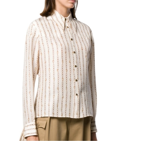Chloé Silk Chain Print Seedpearl Beige Blouse - Picture 1 of 15
